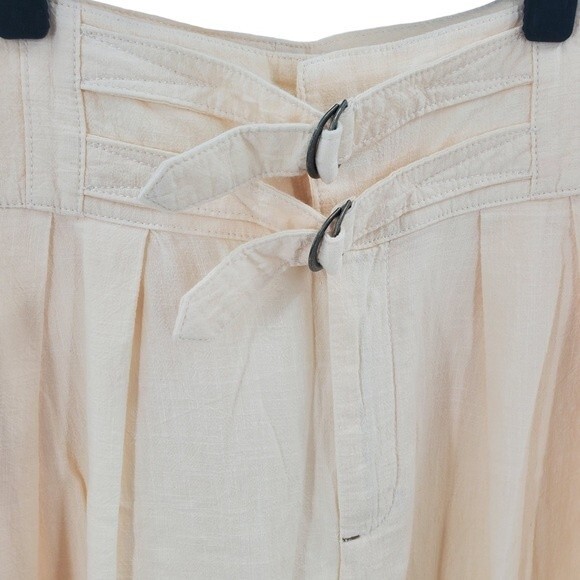 Free People Double Buckle Trouser Pants Ivory Cream Cotton Old Money Size 10 - Picture 3 of 10